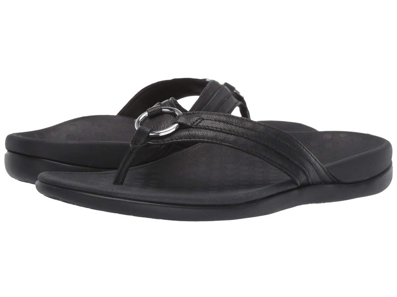 Vionic Women's Tide Aloe Toe-Post Sandal - Ladies Flip- flop with Concealed Orthotic Arch Support Black Leather 9 Medium US - Image 1